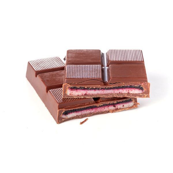 Чорний шоколад з чорничним мармеладом та лимонною начинкою (70г) 223225 фото